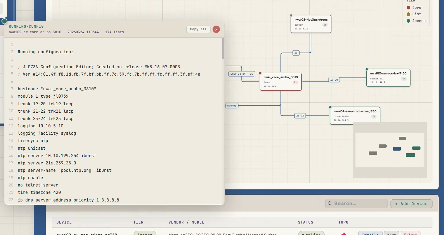Argus running config and topology screenshot